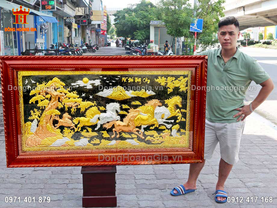 Tranh mã đáo thành công mạ vàng thích hợp treo tại phòng khách, phòng ngủ sang trọng